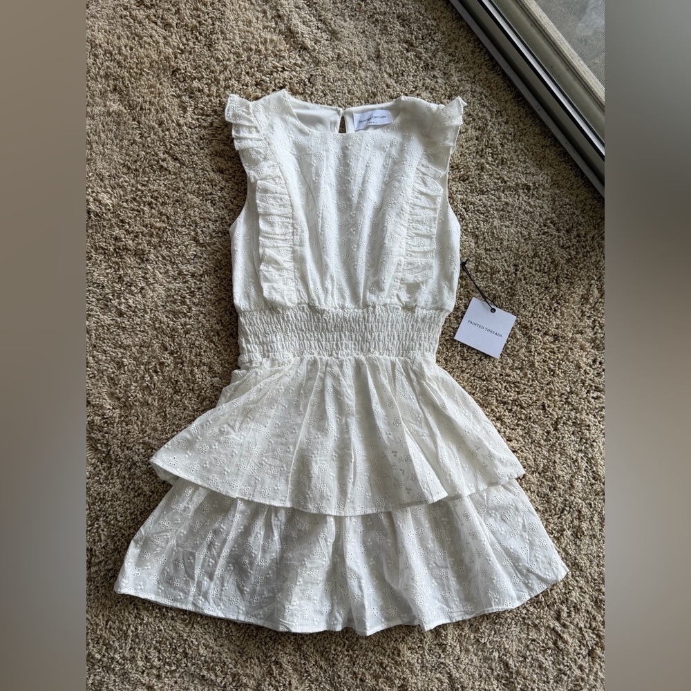 White Mini Cotton Eyelet Dress Painted Threads Brand Size Small NWT